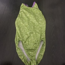 GK Leotard Active Athletic Gymnastics Dance green with flowers  Girl Size L