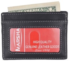 Black Slim Genuine Leather Credit Card Holder ID Holder Thin Mini Wallet NEW