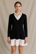 Riley & James Black Sweater Dress with White Collar & Hem – Size M