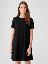 EILEEN FISHER Classic Shift Jersey Dress SMALL, USA made, viscose, relaxed