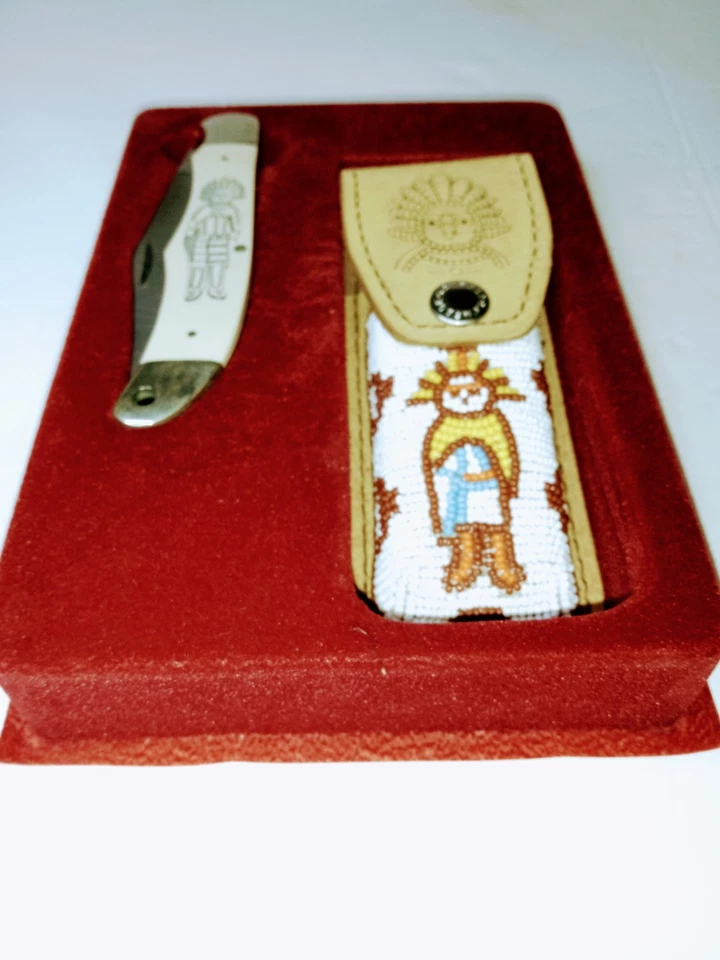 Cuchillo de caza Schrade Kachina Scrimshaw 1983 casi nuevo funda con cuentas edición limitada Foto 2 de 4