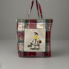Longaberger Homestead Plaid Tote Bag Embroidered Lady Dog Basket Pocket