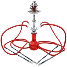 22" Red Hookah Shisha Set with 4 Washable Hoses & Charcoal Screen