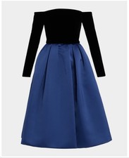 CAROLINA HERRERA Bicolor Off-shoulder Midi Dress, Size 12, NWT