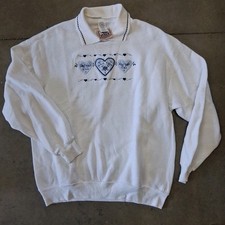 VTG, Granny Sweatshirt XL Embroidery White Blue Collared