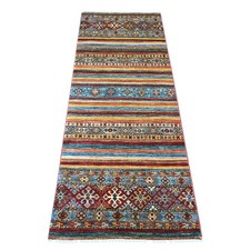2'6"x6'7" Colorful Super Kazak Khorjin Design Hand Knotted Wool Runner Rug 21413