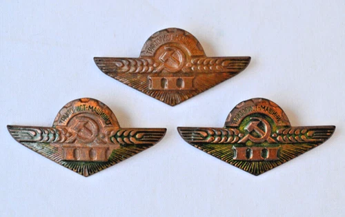 Soviet Vintage Badges Tractor Driver 3rd Class Lot of 3 USSR Agriculture Farming - product listing photo