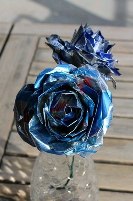 Recycled Red Bull Sugar Free Can Rose - Handcrafted decorative aluminum flowers