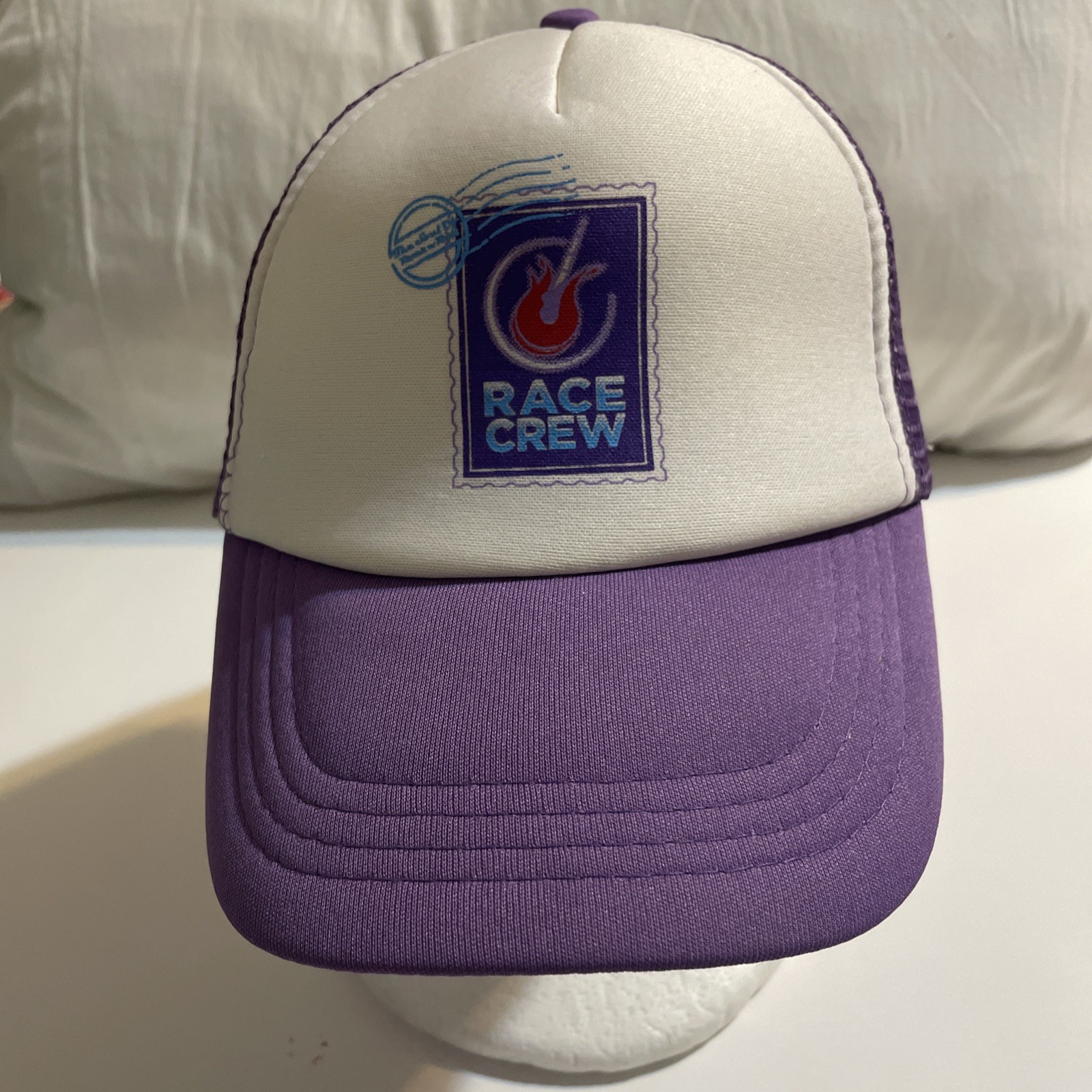 Baseball White Purple Hat Adjustable Trucker RACE… - image 1