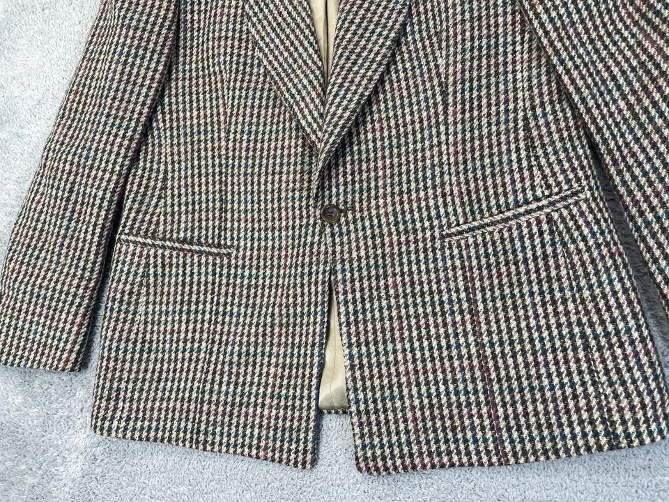 Blazer Nordstrom para mujer 10 marrón pata de gallo lana tweed forrado con un solo botón Foto 3 de 4