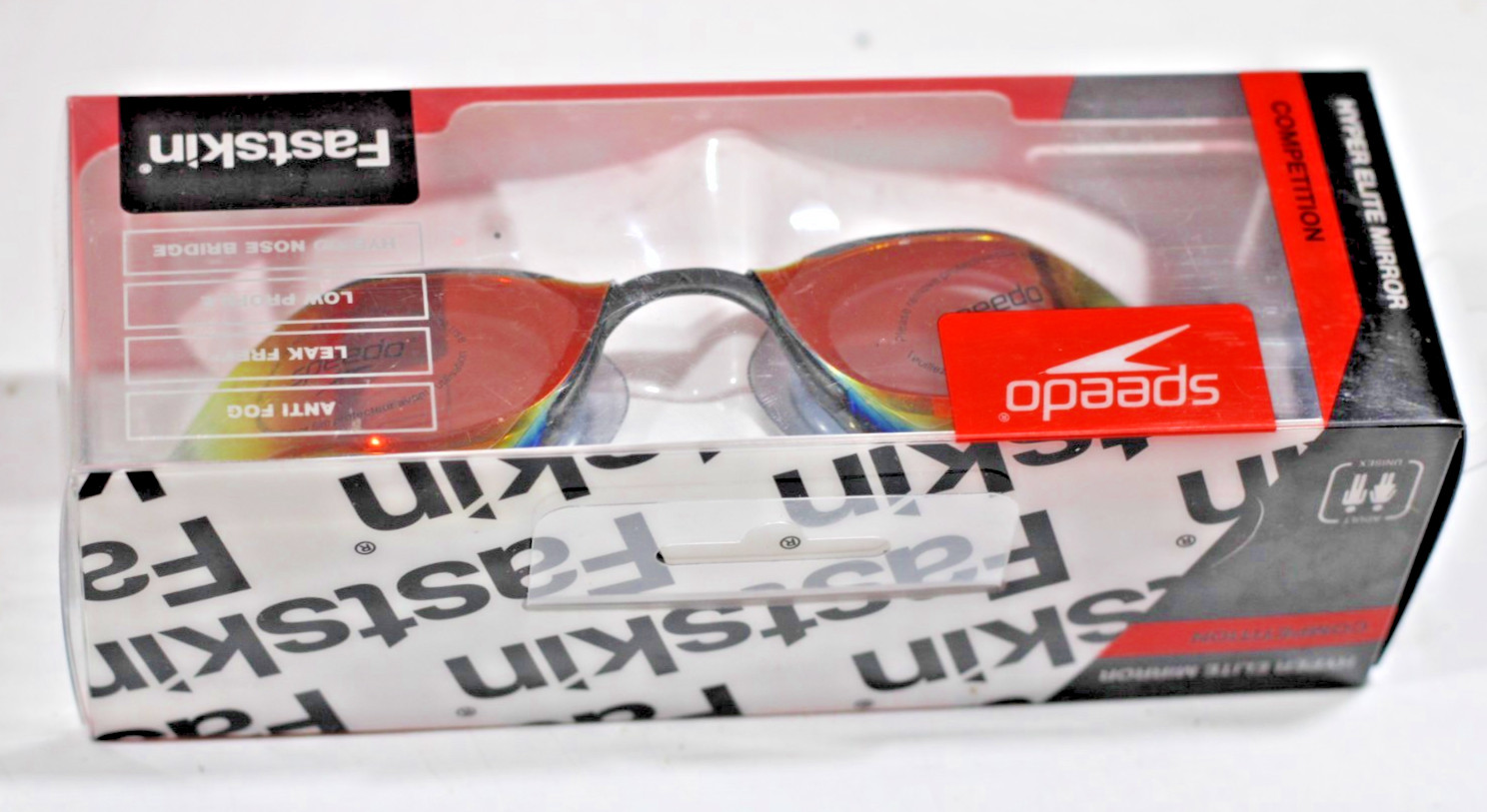 Speedo Fastskin Hyper Elite Mirrored Swimming Goggles, Black/Fire Gold