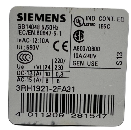 SIEMENS SIRIUS 3RT 3RT1026-3B 3‑POLE CONTACTOR W/ 3RH1921-2FA31 AUXILIARY - Picture 3 of 11