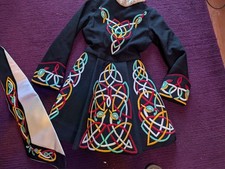 Irish Dance Solo Dress size 11 Celtic Embroidered Blue ornate w/ Attachment
