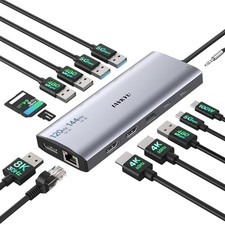 Triple Monitor Docking Station, 14-in-1 USB C Hub with 2 4K HDMI 8K DisplayPort