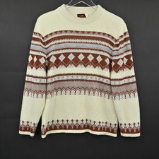 Vtg 60s 70s Fair Isle Sweater Womens Size M Heritage Nordic Ski Lodge Fisherman