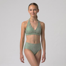 Girl's Custom Dance Costume Seafoam Green with Lace Top Briefs in size 12-14