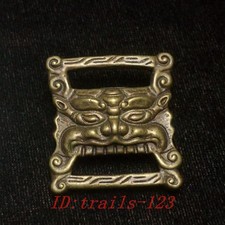 Statua Faccia Bestia Drago Intaglio Bronzo Cinese Decorazione Ciondolo Collezione