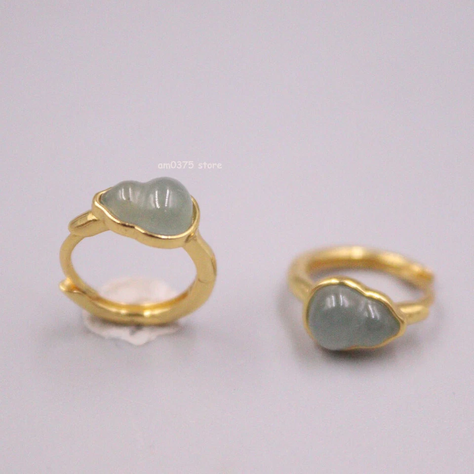 Pendientes de aro de calabaza de jadeíta verde de plata de ley 925 real chapados en oro 16 mmD Foto 2 de 4