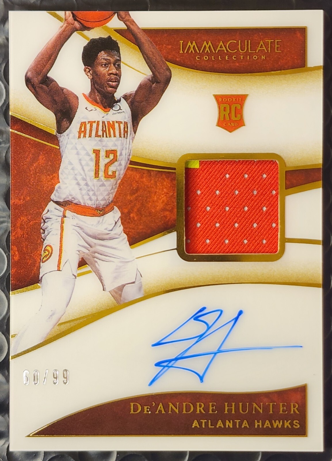 2019-20 Panini Immaculate DeAndre Hunter RPA RC Patch Auto #ed/99 Atlanta Hawks