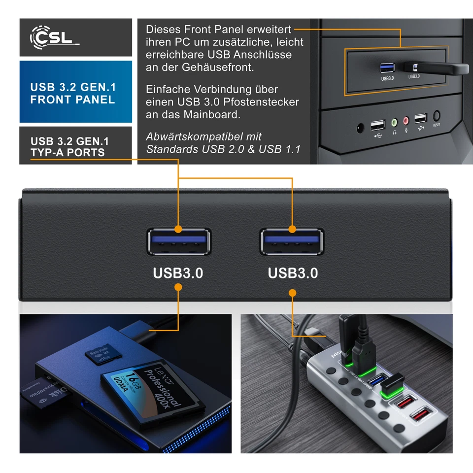 CSL USB 3.0 (Super Speed) 2-Port Front Panel für 3,5"-Laufwerkschächte bis 5Gb/s - Bild 3 von 4