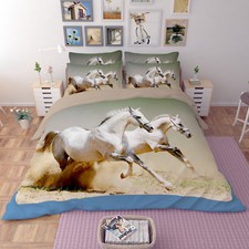 3D White Horse 26 Bed Pillowcases Quilt Duvet Single Queen King US Summer