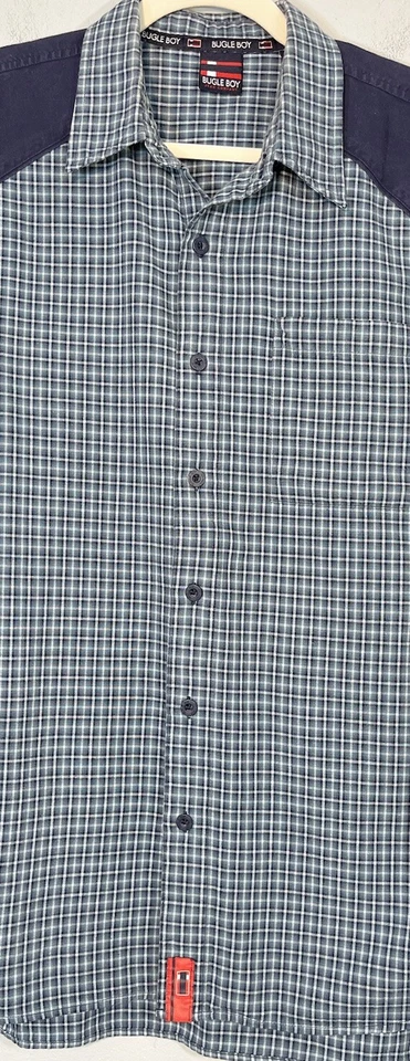 Vintage Bugle Boy Shirt Mens Large Button Up Windowpane Plaid 90s Streetwear - Image 4 of 4
