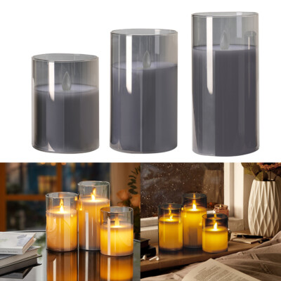 3 LED Candles Set With Remote Control Flameless Flickering Fake Wick ...