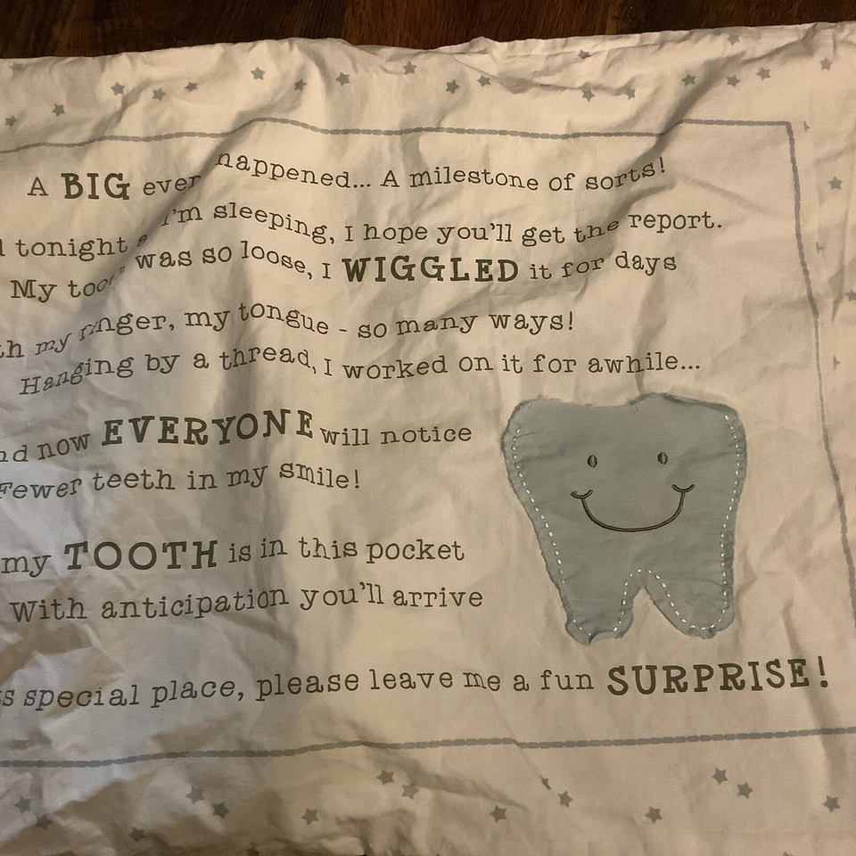 Mud Pie~Tooth Fairy Pillowcase~Standard Size~White Neutrals/Light Blue Highlight - Image 2 of 4