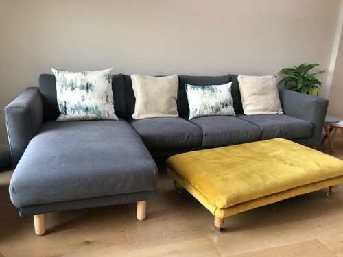 LARGE VELVET FOOTSTOOL. BALMORAL Gold Teal Grey Mink Blue, or your own fabric - Picture 11 of 21