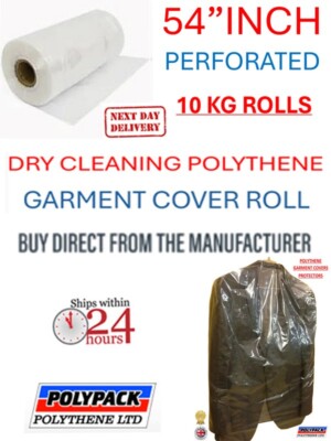 POLYETHYLEN KLEIDERBEZÜGE ROLLE 54 ZOLL TROPFEN, 100 G, 10 KG CA. 215 BEUTEL HERGESTELLT IN UK