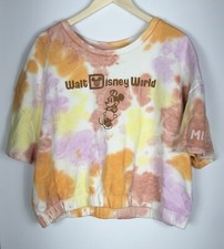 Walt Disney World Minnie Embroidered Women's 1XL Cropped Top Tie Dye Sweatshirt