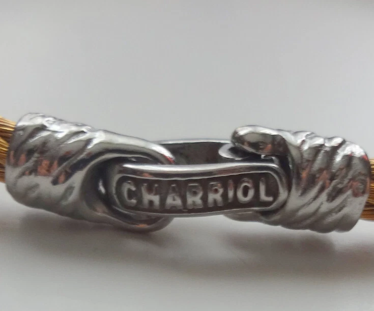 Auténtico Brazalete Charriol Celta Delgado Acero Oro Amarillo Cable con Oro Blanco 18K Foto 2 de 4