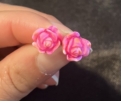New Tie Dye Power Pink Rose Studs