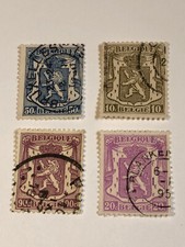Vintage Stamps Belgium Heraldic Lion Small State Coat of Arms 10c, 20c, 50c, 90c