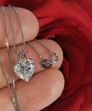 8mm Diamond Solitaire Pendant 18k White Gold Heart shape Diamond Necklace 1.5ct