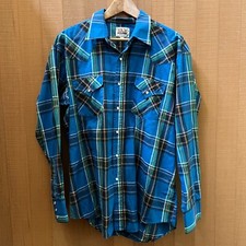 Vtg Ely Cattleman Pearl Snap Button Up Shirt XL Blue Plaid Western Rodeo Light