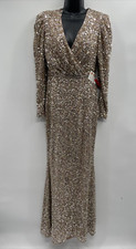 MAC DUGGAL 5510 PUFF SHOULDER SEQUINED SURPLICE SHIMMERING GOLD GOWN Size 4