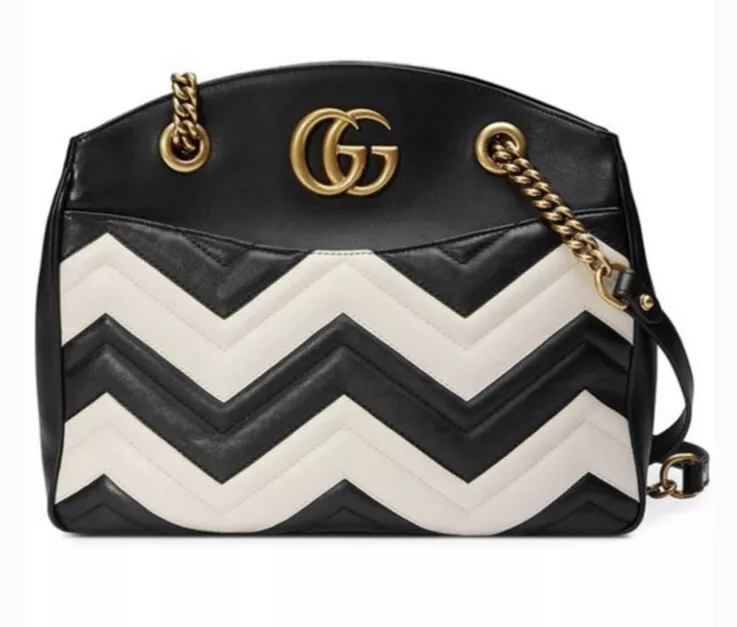 GUCCI Marmont Matelasse Large GG Black Chevron Shoulder Bag