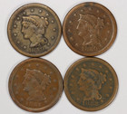 Lot of 4 - 1849, 1850, 1851, 1852 Braided Hair Large Cents 1C