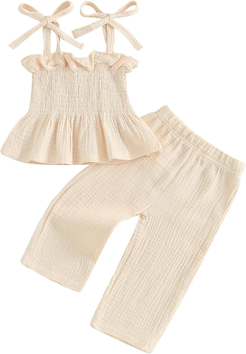 Infant Baby Toddler Girls Clothes Solid Color Sleeveless Camisole Linen Pants Se