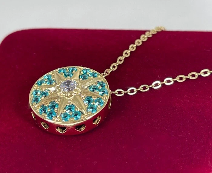 Luxus Halskette Polarstern Anhänger Zirkon Kristall 585er Gelbgold 14K vergoldet - Bild 4 von 4