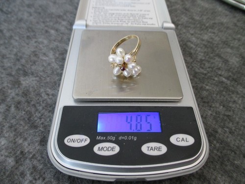 VINTAGE 14K YELLOW GOLD FRESHWATER PEARL & RUBY RING COCKTAIL - Sz 9.25 - 4.85gr - Picture 17 of 18