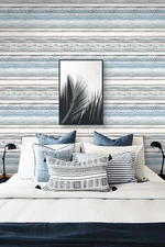 Maya Boho Aztec Mud Cloth Blue Wallpaper
