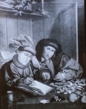 Money Lender and Customer, Quentin Massys the Elder, Magic Lantern Glass Slide