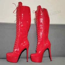 Women Knee High Boots Platform Full Zipper Thin High Heels Tall Boots Shoes Woma