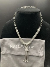 Silpada Gathered Tassel 925 Sterling Silver Necklace N2305 RARE HTF Ornate 39g