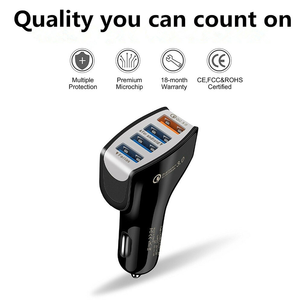 3 Pack 4 USB Port Car Fast Charger Adapter for Samsung iPhone Android Cell Phone