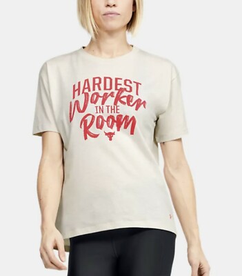 Under Armour Women's Project Rock Hardest Worker Shirt 1355681-110 NWT Large