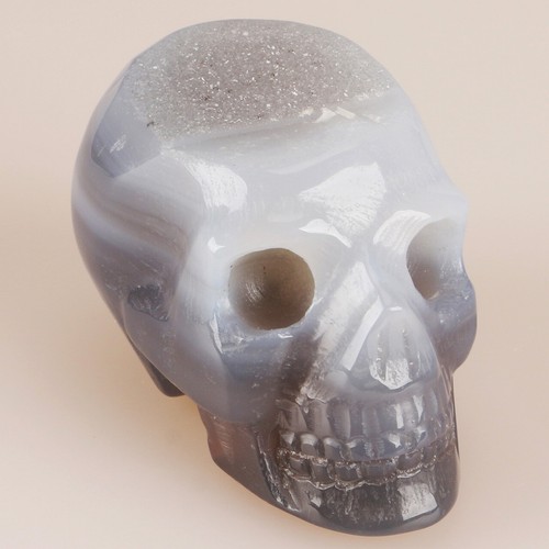 Scultura testa di teschio intagliata agata geode naturale 2,4" cristallo quarzo 134g - Foto 1 di 8