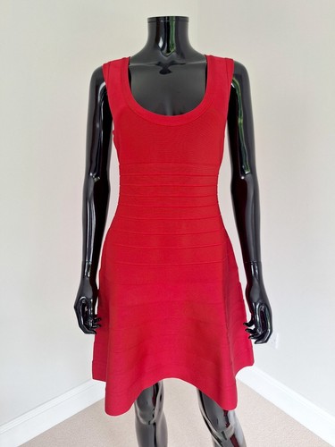 Hervé Léger red scoop neck fit-and-flare designer cocktail dress BNWT sz. XL - Picture 2 of 9
